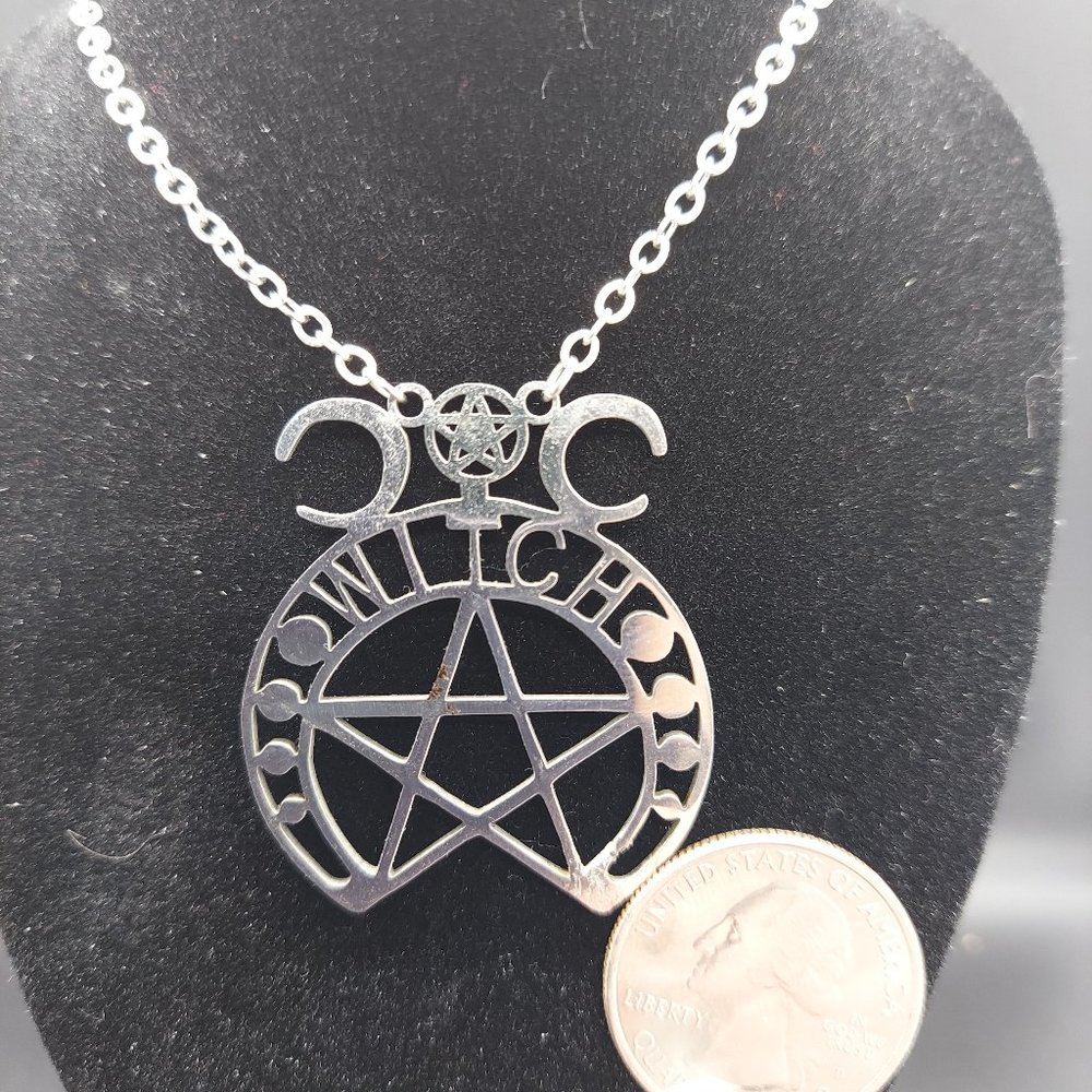 Pentacle Witch Pendant Triple Moon Goddess Star